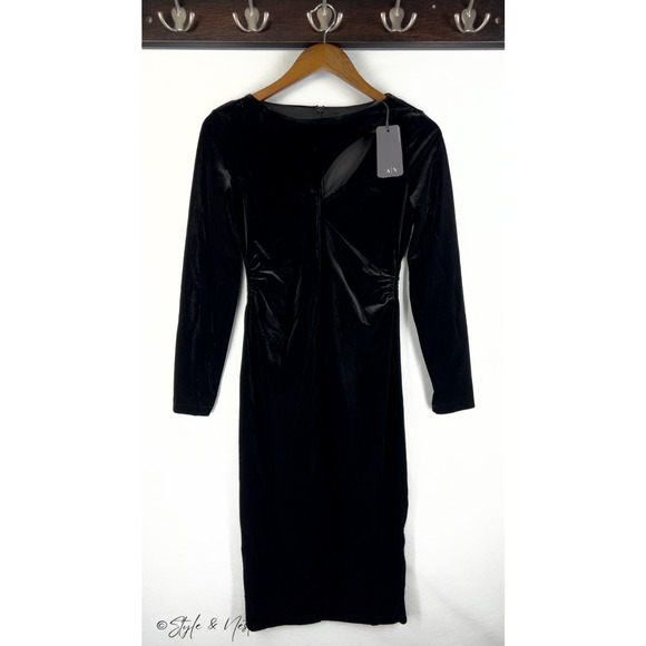 Armani Exchange Black Velvet Dress Luxe Bodycon Designer Size Small NWT Limited - Picture 4 of 9